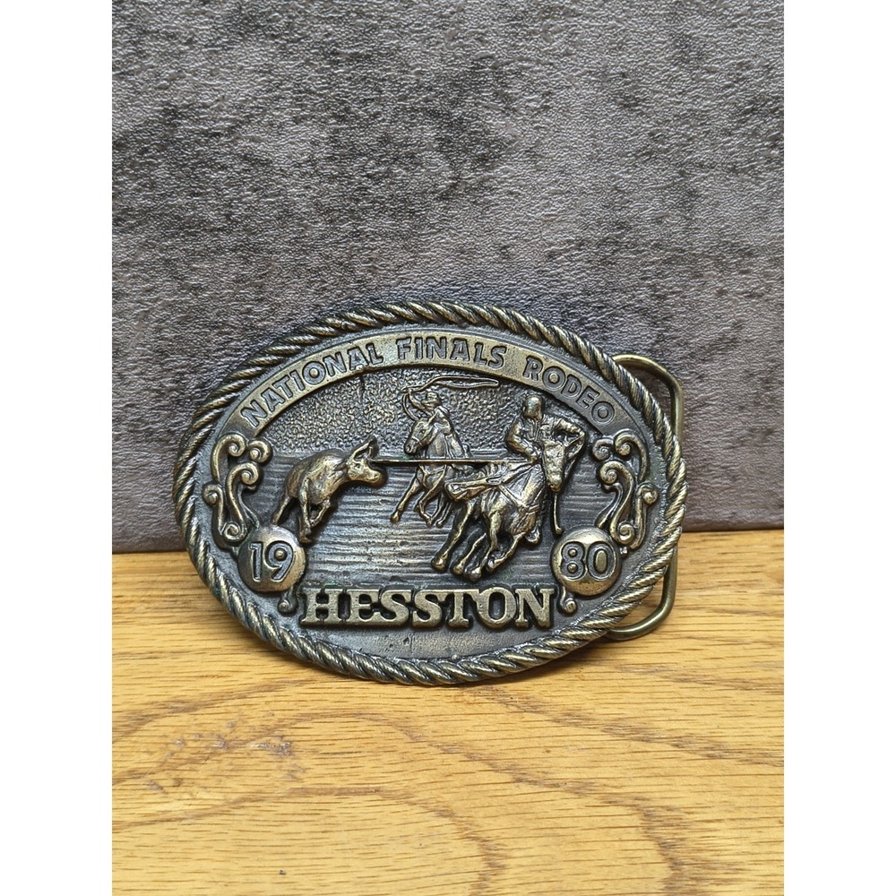 VTG‎ 1980 Hesston Finals Rodeo Brass Belt Buckle Adult